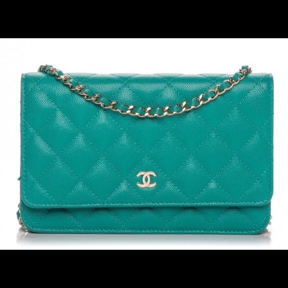 CHANEL Handbags - Rare Chanel wallet on chain WOC teal turquoise new